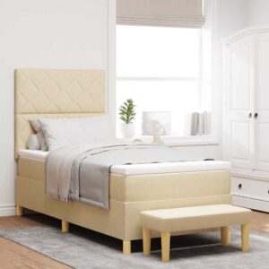 vidaXL Box spring seng med pude med hovedgærde Creme 200 x 100 cm Stof