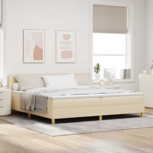 vidaXL Box spring seng med pude med hovedgærde Creme 200 x 200 cm Stof