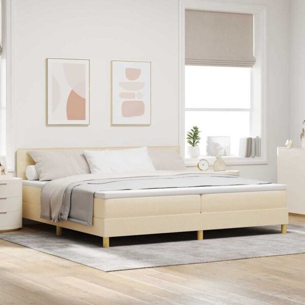 vidaXL Box spring seng med pude med hovedgærde Creme 200 x 200 cm Stof