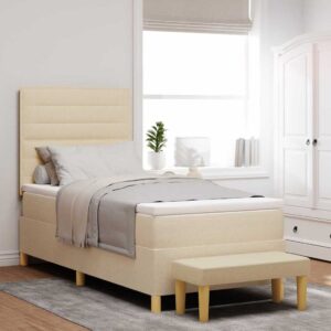 vidaXL Box spring seng med pude med hovedgærde Creme 200 x 90 cm Stof