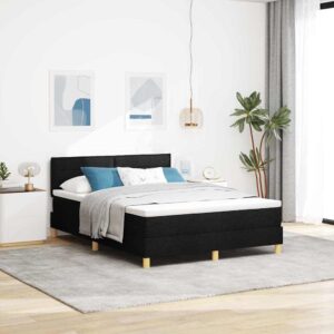 vidaXL Box spring seng med pude med hovedgærde Sort 140 x 190 cm Stof