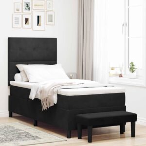 vidaXL Box spring seng med pude med hovedgærde Sort 190 x 90 cm Fløjl