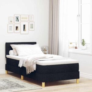 vidaXL Box spring seng med pude med hovedgærde Sort 90 x 190 cm Stof