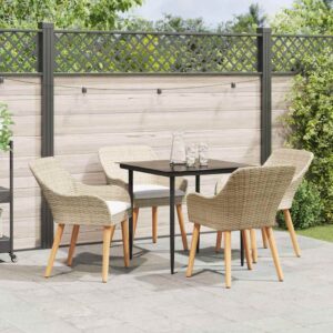 vidaXL Have Spisebordssæt med pude 5 pcs Beige polyrattan