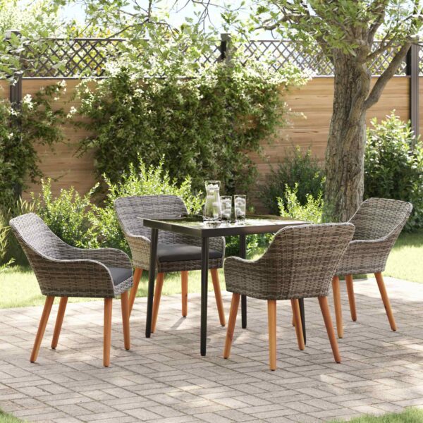 vidaXL Have Spisebordssæt med pude 5 pcs Grå polyrattan
