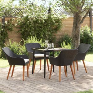 vidaXL Have Spisebordssæt med pude 5 pcs Sort polyrattan