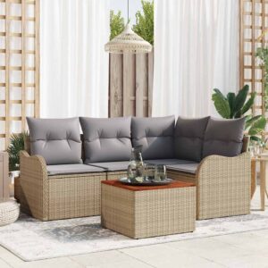 vidaXL Havesofa Sæt med pude 5 pcs Beige polyrattan