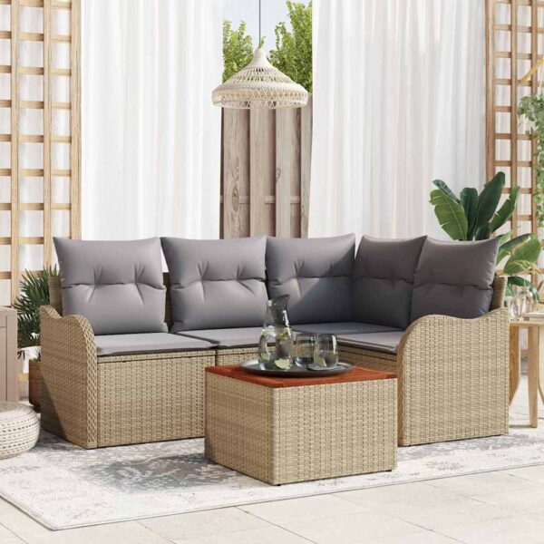 vidaXL Havesofa Sæt med pude 5 pcs Beige polyrattan