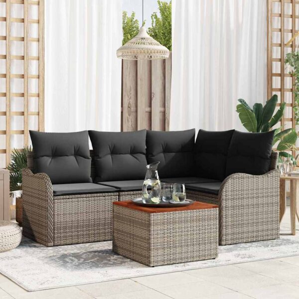vidaXL Havesofa Sæt med pude 5 pcs Grå polyrattan