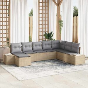 vidaXL Havesofa Sæt med pude 8 pcs Beige og lys grå polyrattan