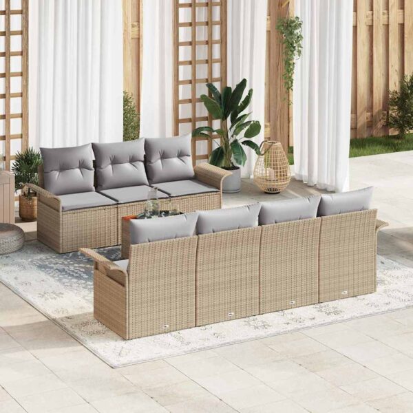 vidaXL Havesofa Sæt med pude 8 pcs Beige polyrattan