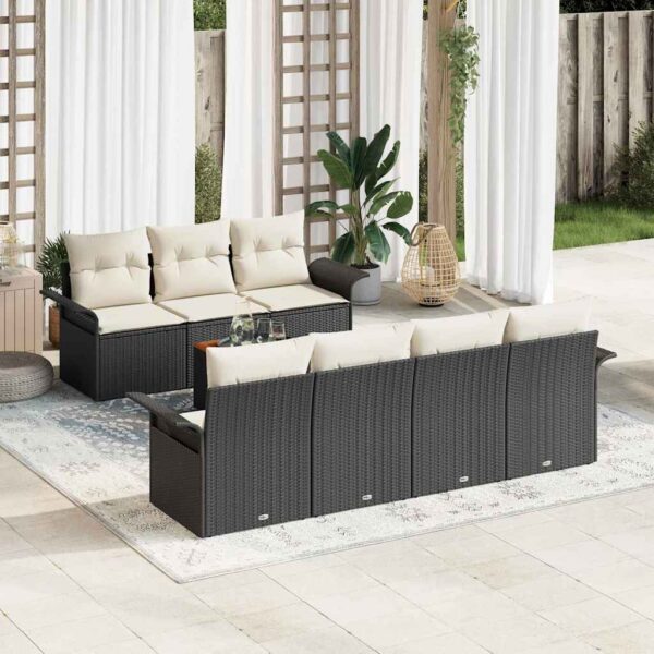 vidaXL Havesofa Sæt med pude 8 pcs Sort polyrattan