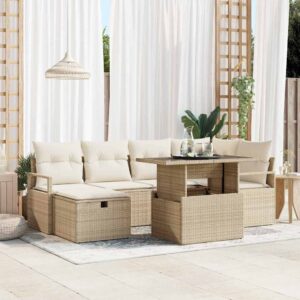 vidaXL Havesofa Sæt med pude med opbevaring 7 pcs Beige Poly rattan