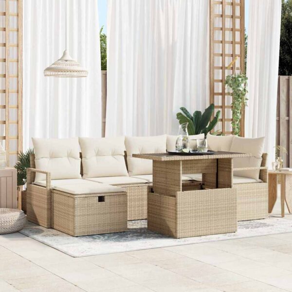 vidaXL Havesofa Sæt med pude med opbevaring 7 pcs Beige Poly rattan