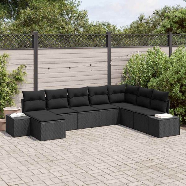 vidaXL Havesofa Sæt med pude med opbevaring 8 pcs Sort polyrattan