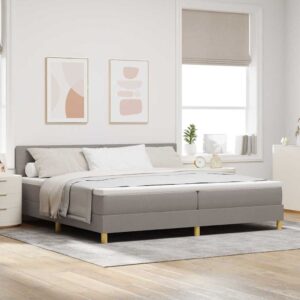 vidaXL LED Box Spring Bed med pude Gråbrun 200 x 200 cm Stof