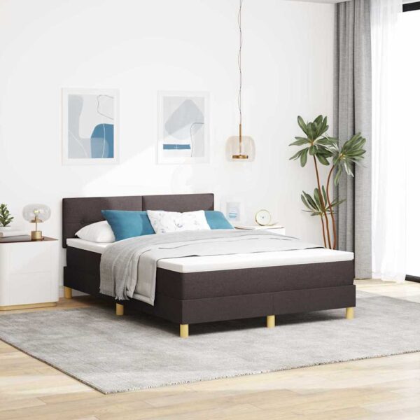 vidaXL LED Box Spring Bed med pude Mørk Brun 140 x 200 cm Stof