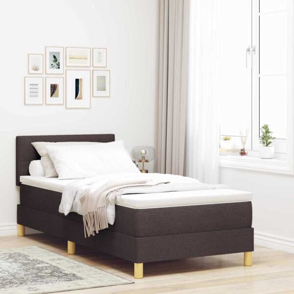 vidaXL LED Box Spring Bed med pude Mørk Brun 90 x 200 cm Stof