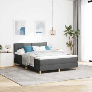 vidaXL LED Box Spring Bed med pude Mørkegrå 140 x 190 cm Stof