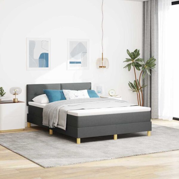 vidaXL LED Box Spring Bed med pude Mørkegrå 140 x 190 cm Stof