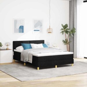 vidaXL LED Box Spring Bed med pude Sort 160 x 200 cm Stof