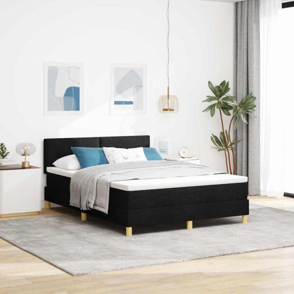vidaXL LED Box Spring Bed med pude Sort 160 x 200 cm Stof