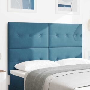 vidaXL LED sengegavl med LED-lysstrimler Blå 160 cm Fløjl