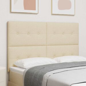 vidaXL LED sengegavl med LED-lysstrimler Creme 160 cm Stof
