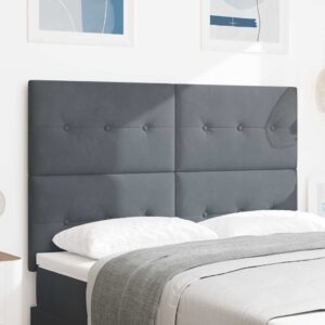 vidaXL LED sengegavl med LED-lysstrimler Grå 160 cm Fløjl