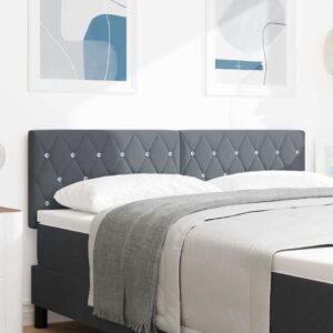 vidaXL LED sengegavl med LED-lysstrimler Mørkegrå 160 cm Fløjl