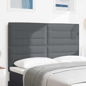 vidaXL LED sengegavl med LED-lysstrimler Mørkegrå 160 cm Velourstof