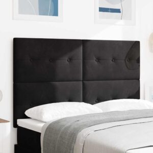 vidaXL LED sengegavl med LED-lysstrimler Sort 160 cm Fløjl