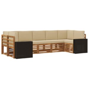vidaXL Sektionalsofa sæt med pude 7 pcs Naturlig og Beige Polyester