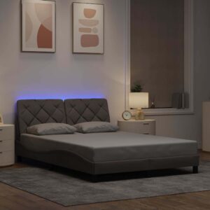 vidaXL Sengeramme med LED uden madras 120x200 cm stof gråbrun