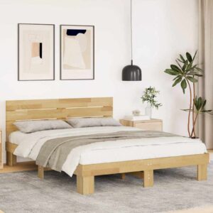 vidaXL Sengeramme med hovedgærde uden madras 140x200 cm Massivt træ Eg