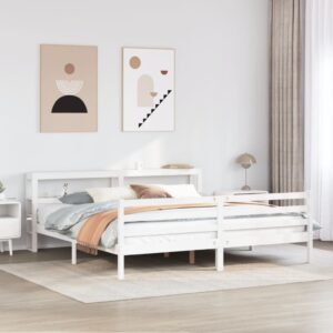 vidaXL Sengeramme med hovedgærde uden madras Hvid 200x200 cm