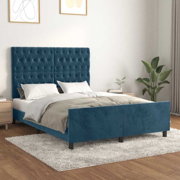 vidaXL Sengeramme uden madras Mørkeblå 140x200 cm Fløjl