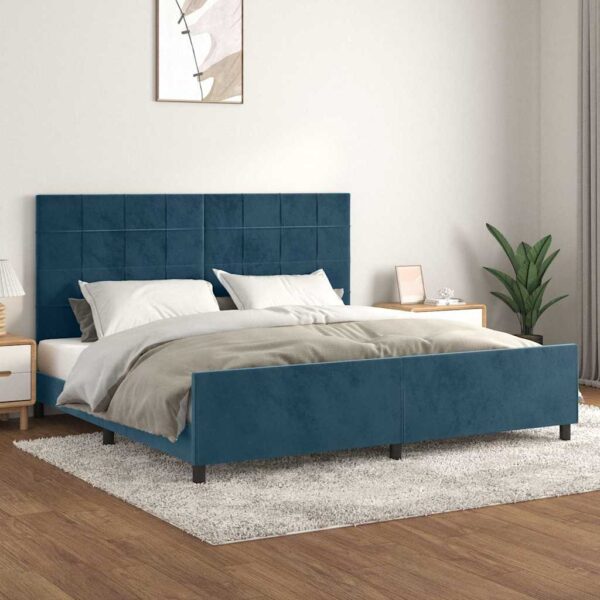vidaXL Sengeramme uden madras Mørkeblå 200x200 cm Fløjl