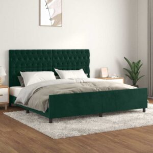 vidaXL Sengeramme uden madras Mørkegrøn 200x200 cm Fløjl