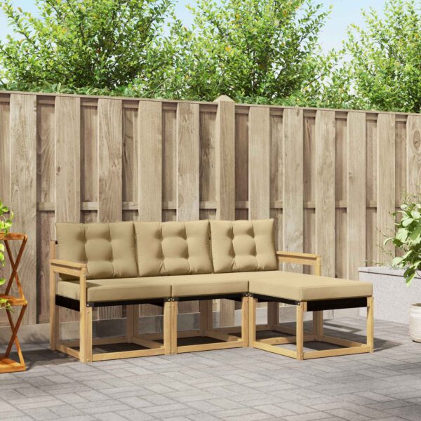 vidaXL Udendørs sofagruppe med pude 4 pcs Hvid og Beige