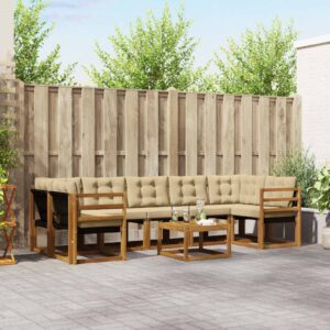 vidaXL Udendørs sofagruppe med pude 8 pcs Naturlig og Beige