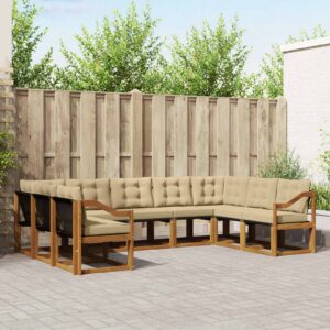 vidaXL Udendørs sofagruppe med pude 9 pcs Naturlig og Beige