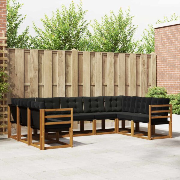 vidaXL Udendørs sofagruppe med pude 9 pcs Naturlig og sort