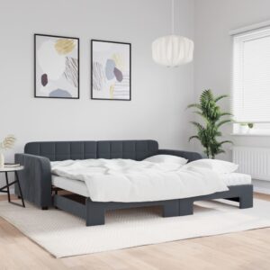 vidaXL daybed med udtræk og madras 100x200 cm velour mørkegrå