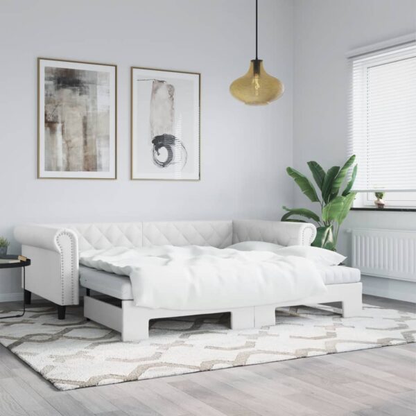 vidaXL daybed med udtræk og madrasser 90x200 cm kunstlæder hvid