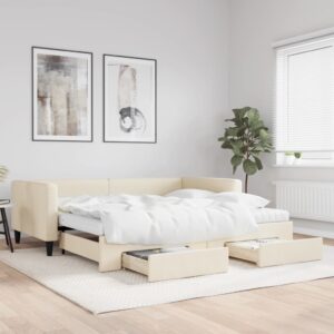 vidaXL daybed med udtræk og skuffer 100x200 cm stof cremefarvet