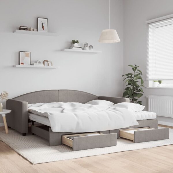 vidaXL daybed med udtræk og skuffer 100x200 cm stof gråbrun