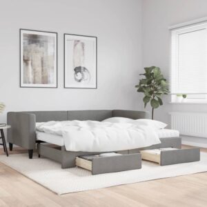 vidaXL daybed med udtræk og skuffer 100x200 cm stof mørkegrå