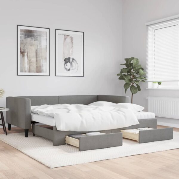 vidaXL daybed med udtræk og skuffer 100x200 cm stof mørkegrå