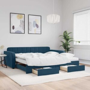 vidaXL daybed med udtræk og skuffer 100x200 cm velour blå